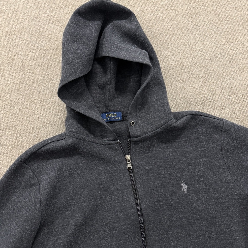 Polo Ralph Lauren Cotton Hoodie Full Zip Dark Gray Sz Small Light Gray Pony